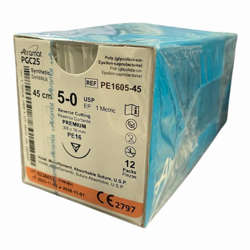 Поліглекапрон (PGC25) монофіламент, що розсмоктується, фіолетовий, USP 5-0 (EP1) зі зворотн.-ріж. голкою 16мм, 3/8 кола, довж. нитки 45см